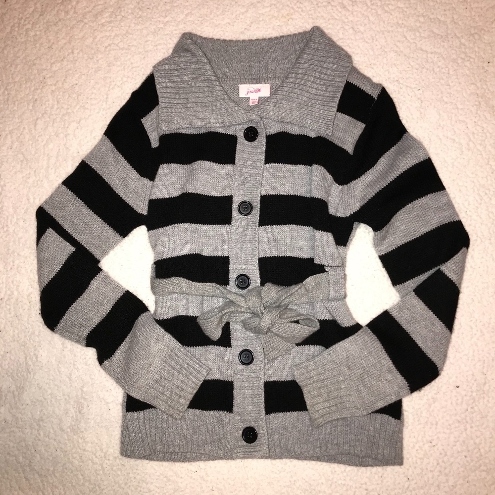 Black and grey stripped sweater with belt